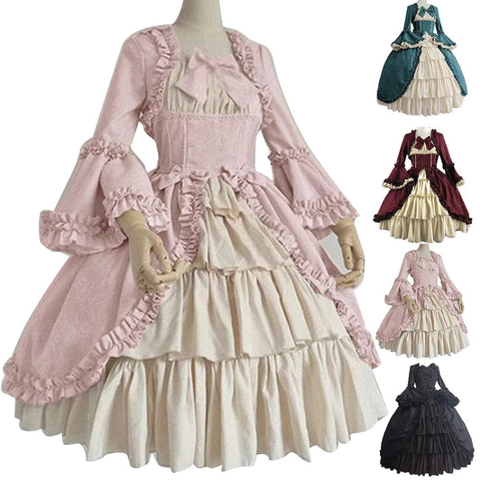 Medieval Dresses Gothiced Court Dress Royal Lady Ball Lolita Dress Square Neck Tight Waist Bowknot Women Dress Vestido Ropa Good Vibrations