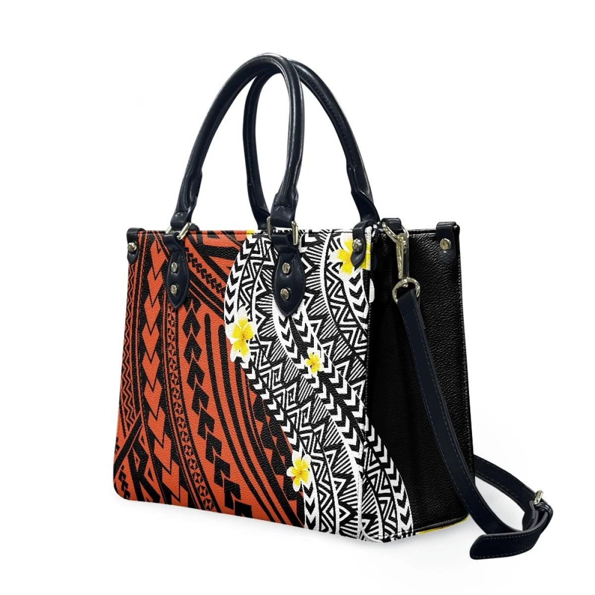 Customized Luxury Leather Women Handbag Hawaii Tribal Polynesian Tattoo Print Pu Leather Purse Shoulder Bag Lightweight Tote Bag Good Vibrations