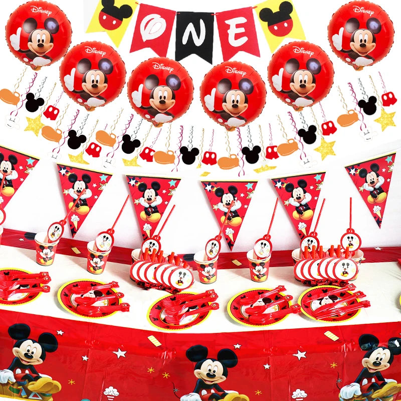 Mickey Mouse Theme Disposable Tableware Cups Plate Baby Children Birthday Party Supplies Boy Family Good Friend Party Decoration Good Vibrations