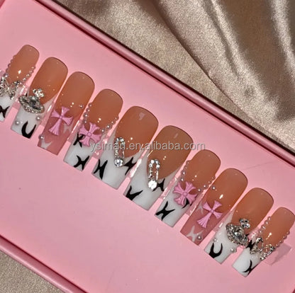 High Quality Multiply Designs 3D Handmade Customize Salon Press on Nails Acrylic Materials Set Good Vibrations