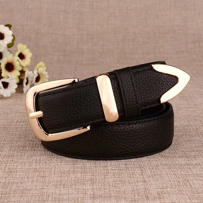 Fashion Women Leather Belts High Quality Gold Buckle Best Matching Dress Jeans Belts for Lady LB2146 Good Vibrations
