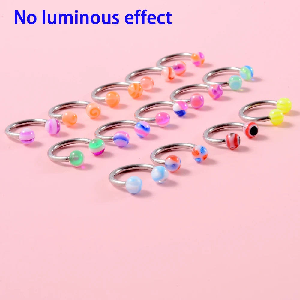 Surgical Steel Bar Tongue Rings Acrylic Glow in the dark ball Tongue Barbell Luminous Acrylic Ball Belly button Ring Piercing Good Vibrations
