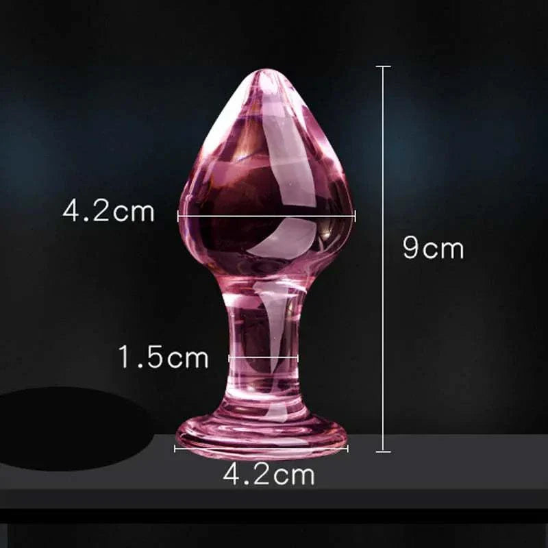 Candiway pink crystal glass anal plug; adult erotic toy; smooth, waterproof; 9cm length; prostate massager.