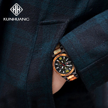 Men's Wood Watches Luxury Luminous Multi-function Wooden Watch Men's Quartz Retro Watch Men Fashion Sport Timepieces Relogio Good Vibrations