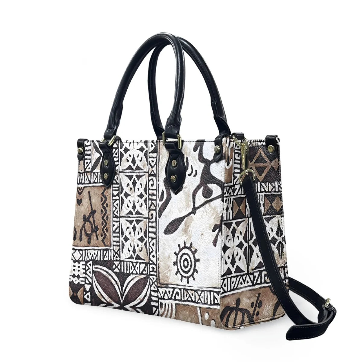 Customized Luxury Leather Women Handbag Hawaii Tribal Polynesian Tattoo Print Pu Leather Purse Shoulder Bag Lightweight Tote Bag Good Vibrations