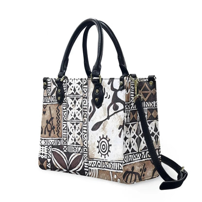 Customized Luxury Leather Women Handbag Hawaii Tribal Polynesian Tattoo Print Pu Leather Purse Shoulder Bag Lightweight Tote Bag Good Vibrations