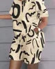 Summer Fashion Casual Printed Short Sleeve Shirt High Waist Shorts 2 Piece Women Outfits Set Suits Good Vibrations