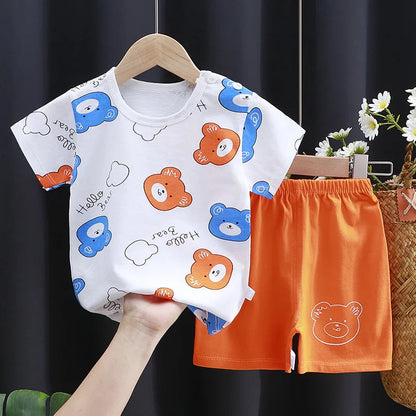 Kids Clothes Set Baby Boy/Girl T-Shirt + Shorts Summer Clothing Cotton Cartoon Casual Boys Tracksuit Children Baby Clothes Set Good Vibrations