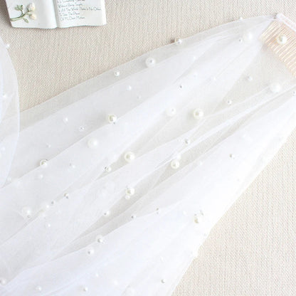 SLBRIDAL Two Layers Wedding Veils With Combs Ivory Pearls Bridal Veils Wedding Accessories for Bride Mariage Women Good Vibrations