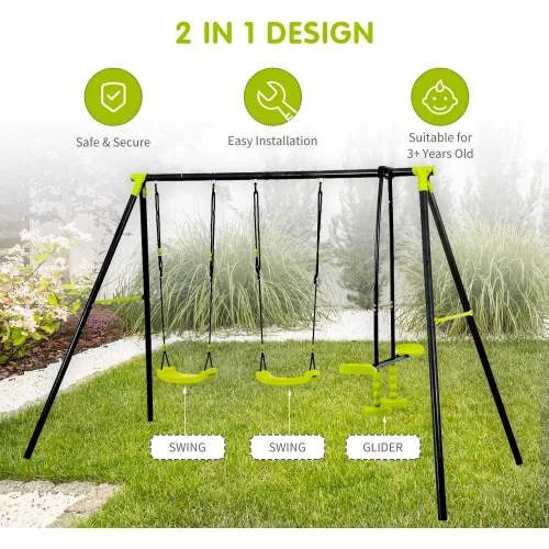 Outdoor Metal Plastic Indoor Playground with Three Swings for Daycare Trampoline Park Kindergarten School Garden Home Playhouse Good Vibrations