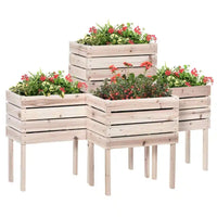 4PCS Raised Garden Bed, Wooden Elevated Planter Box Kit with Bed Liner, DIY Shape, for Flowers Good Vibrations