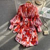 Women Set Lantern Sleeve Stand-Up Collar Shirt Female High-Waisted Wide Leg Shorts Two Piece Set Good Vibrations