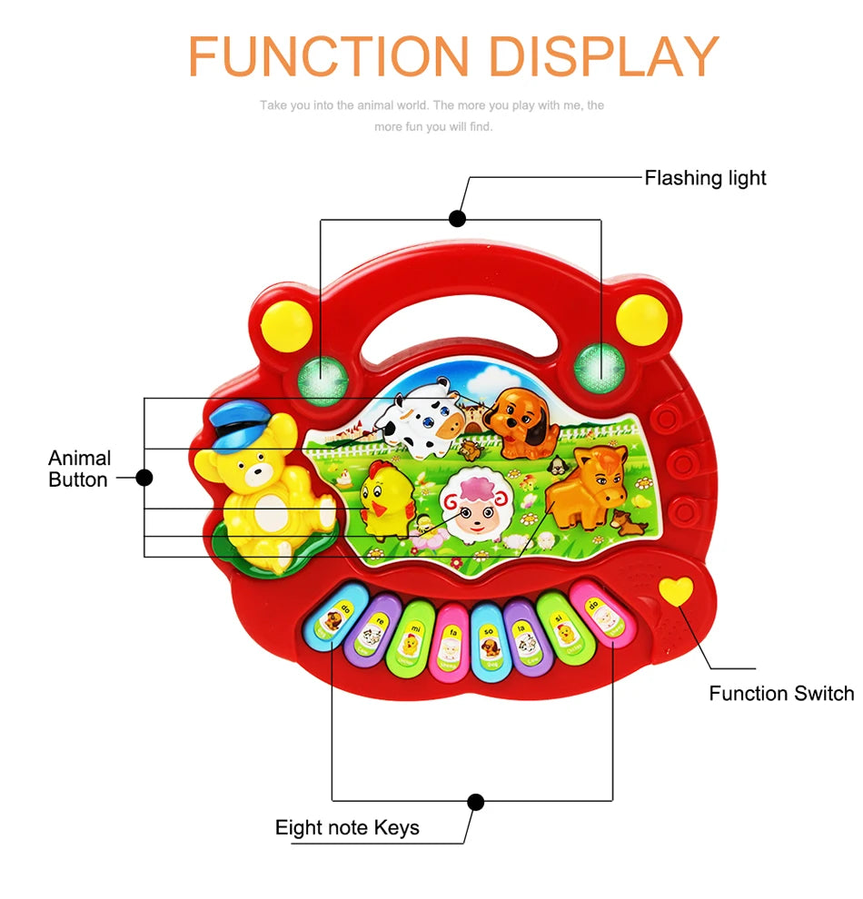 Baby Musical Toy with Animal Sound Kids Piano Keyboard Electric Flashing Music Instrument Early Educational Toys for Children Good Vibrations