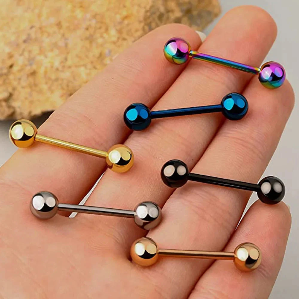 6PCS Titanium Tongue Rings Colorful Tongue Barbell Tongue Body Piercing Jewelry 12mm 14mm 16mm 18mm Good Vibrations Adult Super Store