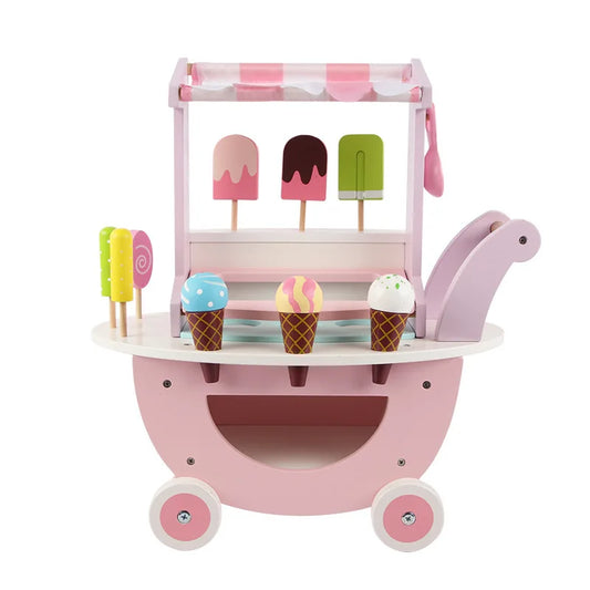 Children's Wood Trolley Playhouse Ice Cream Vending Machine Pretend Play Set Kids' Role Shopping Cart Toy Good Vibrations