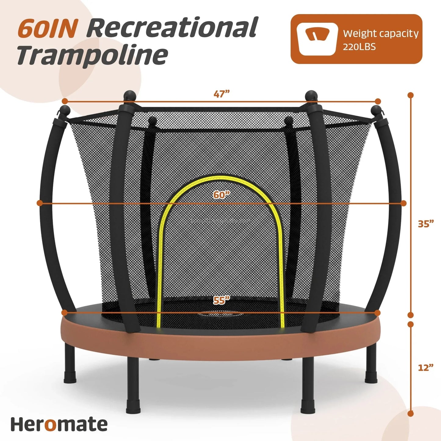 Zoshine 60" Indoor Baby Trampoline, Multi Color Mini Design Save Space,  Inside Safe Enclosure Net with Bounce Jumping Mat Good Vibrations