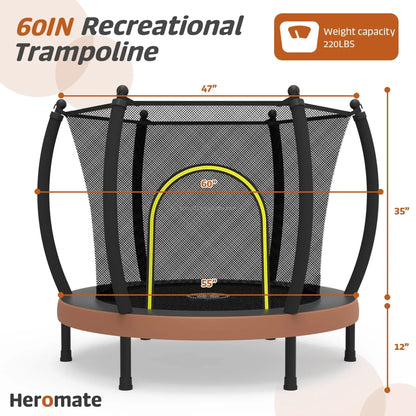 Zoshine 60" Indoor Baby Trampoline, Multi Color Mini Design Save Space,  Inside Safe Enclosure Net with Bounce Jumping Mat Good Vibrations
