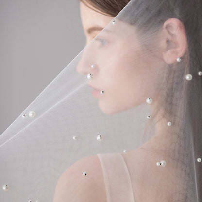 SLBRIDAL Two Layers Wedding Veils With Combs Ivory Pearls Bridal Veils Wedding Accessories for Bride Mariage Women Good Vibrations