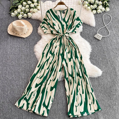 Elegant V-Neck Tunic Slim Jumpsuit For Women High Waist Printed Lace Long Jumpsuit Wholesale Good Vibrations