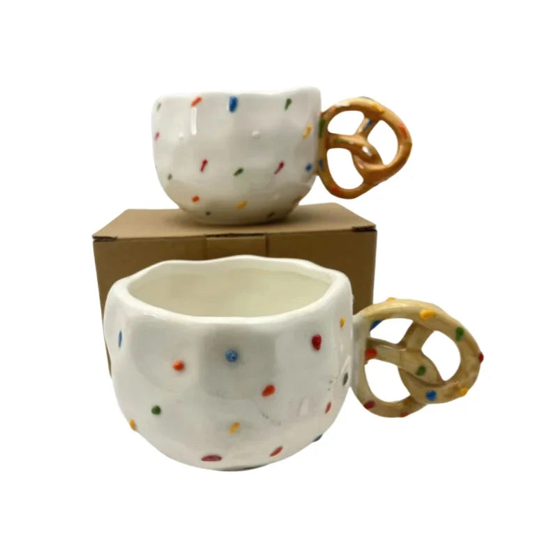 Factory New Design Handmade Ceramic Coffee Mugs Floating Point Ceramic Diner Mug Modern Design Cup With Cookie Handle Good Vibrations