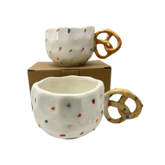 Factory New Design Handmade Ceramic Coffee Mugs Floating Point Ceramic Diner Mug Modern Design Cup With Cookie Handle Good Vibrations