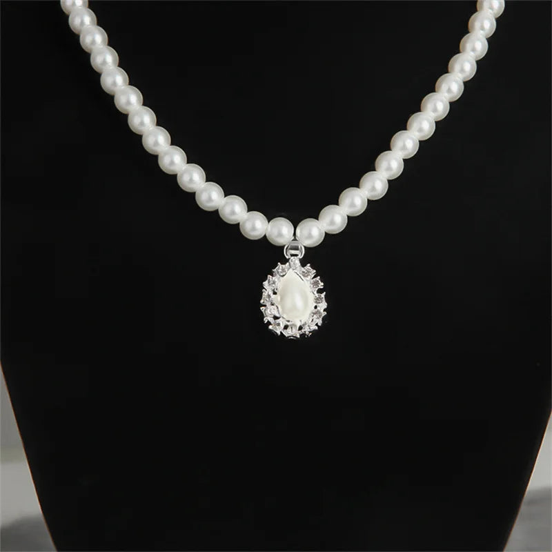 Pearl Jewelry Set for Women Water Drop Dangle Earrings Crystal Pendants Imitation Pearl Beads Necklaces femme brincos e colares Good Vibrations Adult Super Store