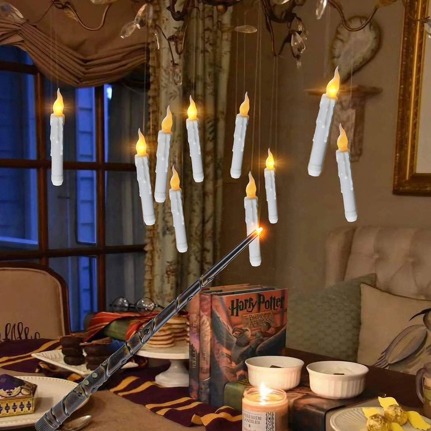 Flameless Candles with Magic Wand Remote Floating Candles Battery Operated Hanging Window Candles for Christmas Halloween Decor Good Vibrations
