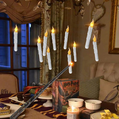 Flameless Candles with Magic Wand Remote Floating Candles Battery Operated Hanging Window Candles for Christmas Halloween Decor Good Vibrations