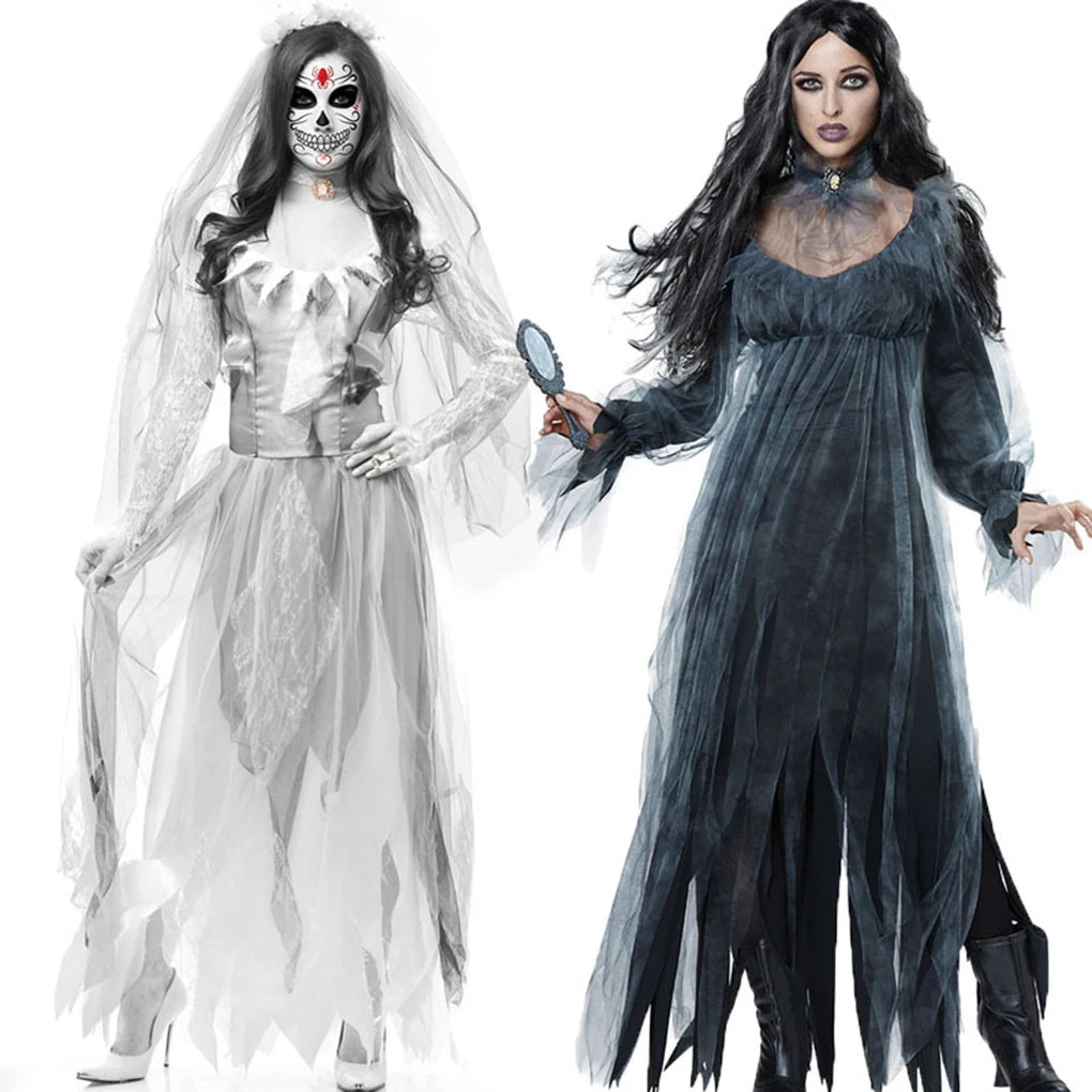 Women's Horror Ghost Dead Corpse Zombie Bride Dress Cosplay Halloween Costume for TV & Movie Fans Good Vibrations