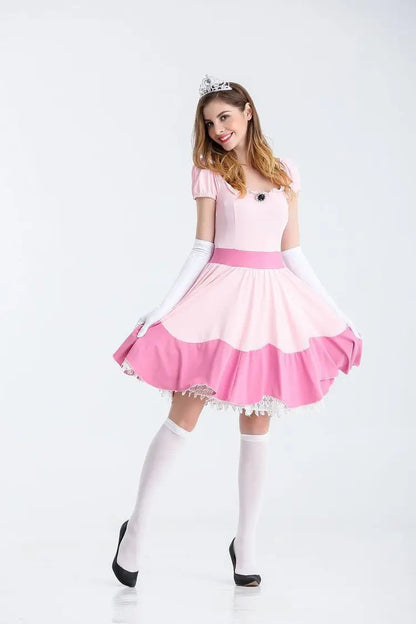 Deluxe Adult Princess Peach Costume Women Princess Peach Super Brothers Bros Party Cosplay Halloween Costumes Good Vibrations
