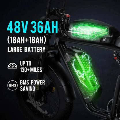 Electric Bicycle 20" Fat Tire 48V 36AH 2600W High-Torque Dual Motors Electric Bike 60KM/H Fast Motorcycle Style Mountain E-bike Good Vibrations