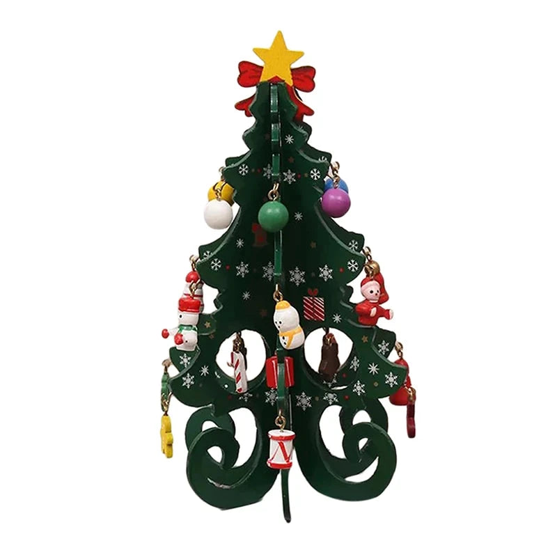 Handcrafted Wooden Christmas Tree Decoration-1pc 3D Tabletop Christmas Ornament with Hanging Accessories, Festive Decor Gift Good Vibrations