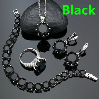 925 Sterling Silver Bridal Jewelry Sets For Women Yellow Cubic Zirconia Earrings Pendant Ring Bracelet Necklace Set Good Vibrations