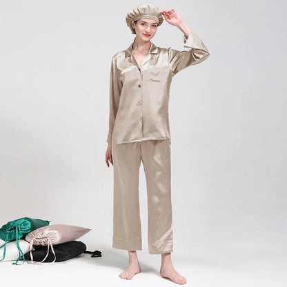 Wholesale 22 Momme Women's Long Sleeve 2 Piece Sets Silk Pajamas Mulberry Silk Pajamas for Women Set Good Vibrations
