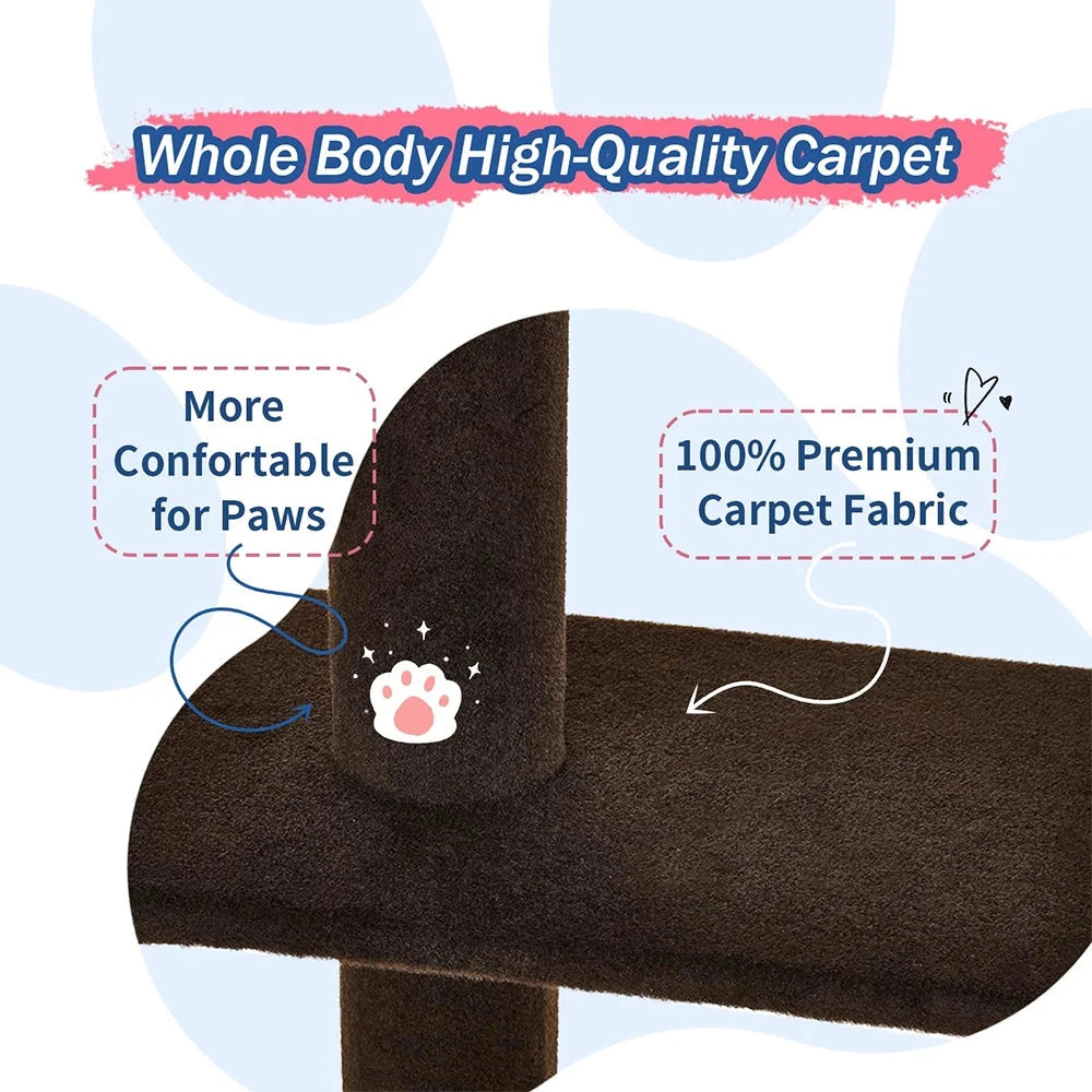 Dark Brown Tall Cat Tree Tower Handmade Classic Indoor Carpet Cat Bed with Wool and Sisal Scratching Post Pole for Kittens Good Vibrations
