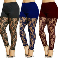 Size 4XL Leggings for Women High Waist Pencil Pants Skinny Lace Hollow Out  Floral Tight Trouser Casual Women Homewear Good Vibrations