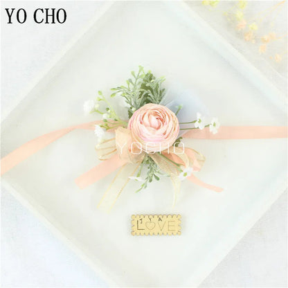 Wedding Groom Boutonniere Bride Bridesmaid Women Hand Wrist Flower Silk Rose Boutonniere Buttonhole for Marriage Party Flower Good Vibrations