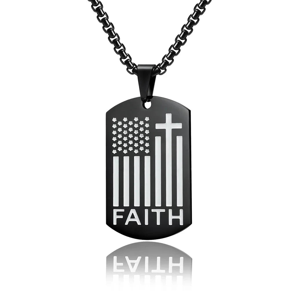 Bible Cross Necklace Dog Tag Pendant Inspiring Strengthening Courage Scripture Necklaces for Men Religious Jewelry Good Vibrations