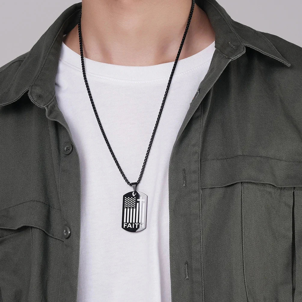 Bible Cross Necklace Dog Tag Pendant Inspiring Strengthening Courage Scripture Necklaces for Men Religious Jewelry Good Vibrations