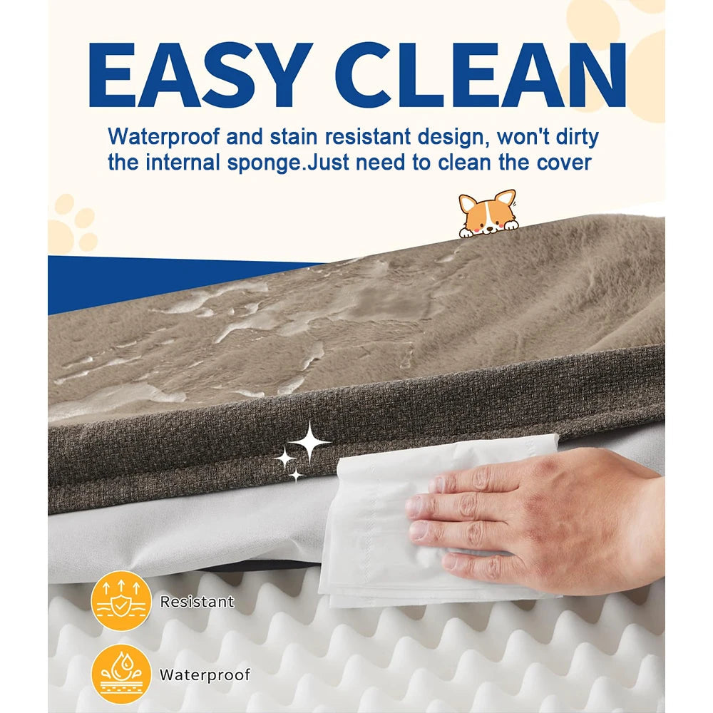 Small Dog Bed Orthopedic Sofa Egg-Crate Foam Waterproof Lining Bottom Grey Removable Washable Cover Pet Cushions Supportive for Good Vibrations