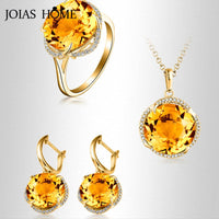JoiasHome Charms Jewelry Sets for Women Fashion Yellow Crystal Ring Earrings Necklace Female Party Silver 925 Jewelry Wholesale Good Vibrations