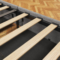 Queen Size Bed Frame With LED 4 Under-bed Portable Storage Drawers Wings Headboard Design - Light Grey Good Vibrations
