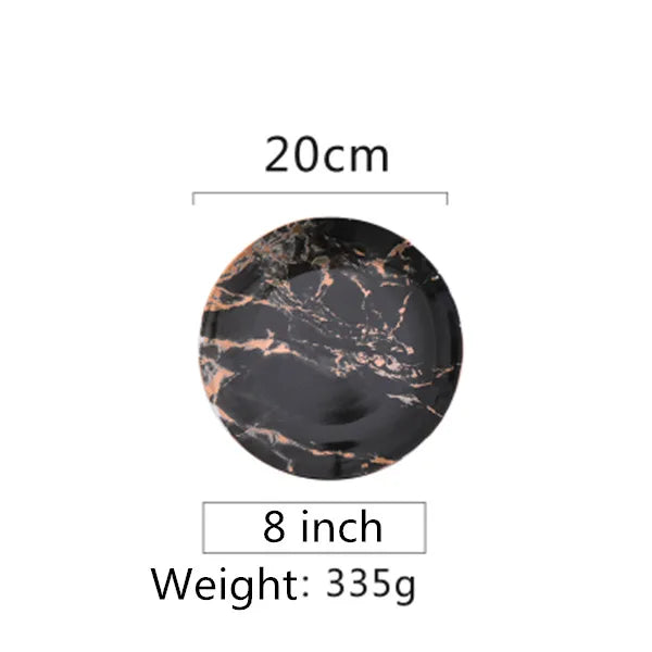 European Style Marble Plates Ceramic Dinner Set Gold Inlay Porcelain Dessert Plate Steak Salad Snack Cake Plates Tableware Good Vibrations