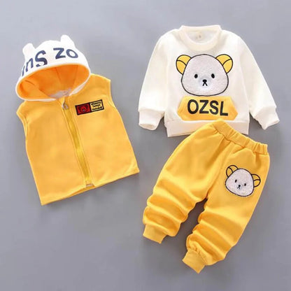 Baby Boys And Girls Clothing Set Tricken Fleece Children Hooded Outerwear Tops Pants 3PCS Outfits Kids Toddler Warm Costume Suit Good Vibrations