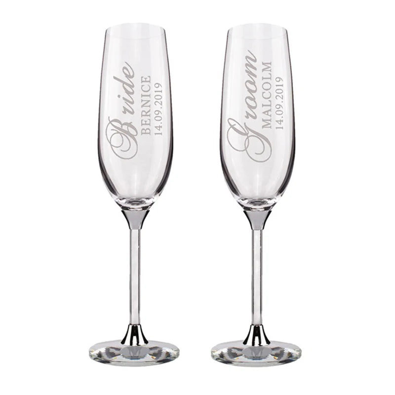 Personalized Champagne Flute Wedding Party Mr and Mrs Champagne Glasses Anniversary Gift for Couple New Years Celebration Good Vibrations