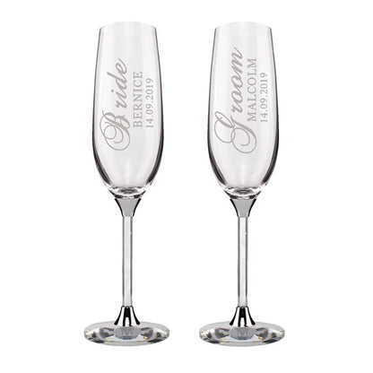 Personalized Champagne Flute Wedding Party Mr and Mrs Champagne Glasses Anniversary Gift for Couple New Years Celebration Good Vibrations