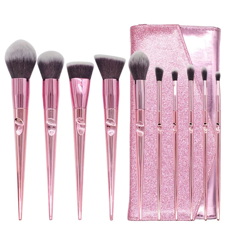 HMU Custom Logo Drop Shipping 10pcs Beautiful Wholesale Pink Plastic Brand Customised Make up Brushes Good Vibrations
