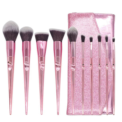 HMU Custom Logo Drop Shipping 10pcs Beautiful Wholesale Pink Plastic Brand Customised Make up Brushes Good Vibrations