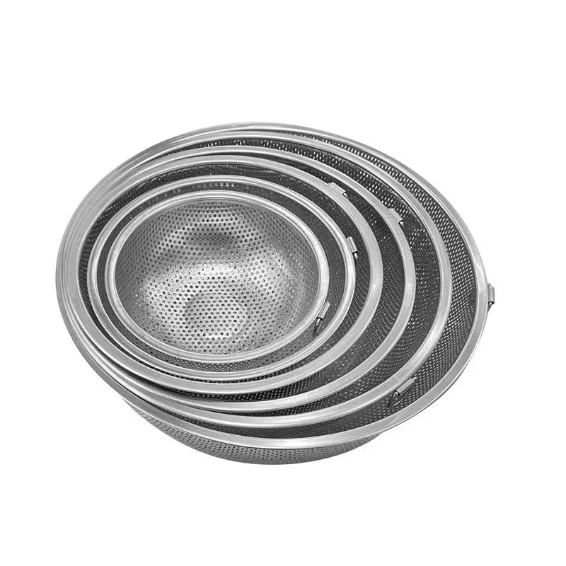 Hot Selling Kitchen Gadgets Stainless Steel Colander Dense Hole Basket Fruit Vegetable Basket Good Vibrations