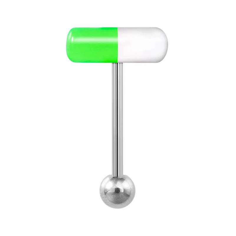 1-10 Pieces Colorful Capsule Tongue Rings Acrylic Pill Tongue Piercing Jewelry Women Surgical Steel Tongue Ring Bars Barbell 14G Good Vibrations